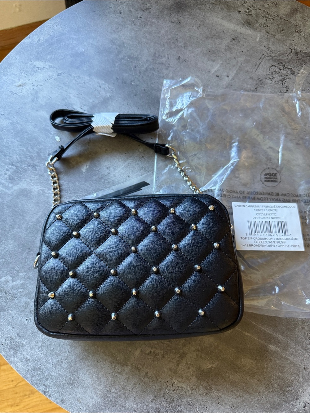 Rebecca Minkoff Black Quilted Crossbody with Silver  Studs